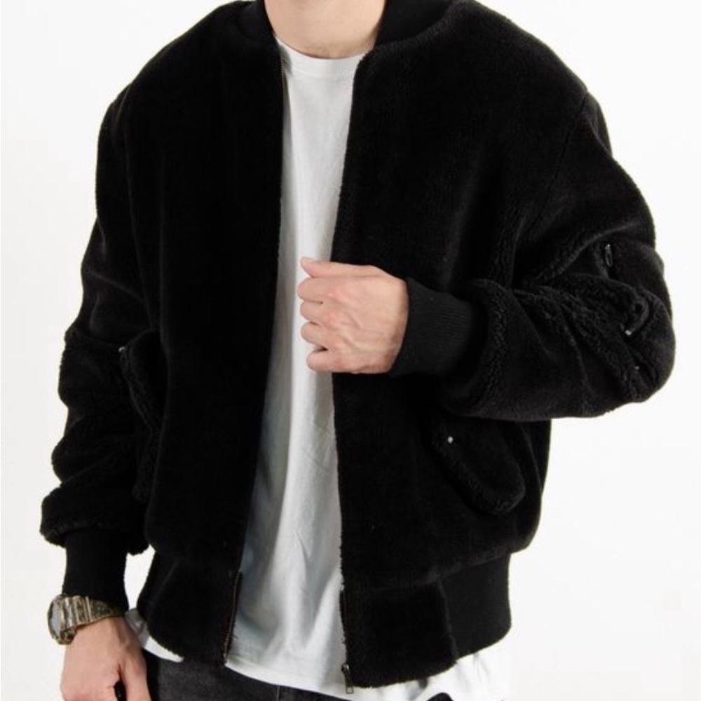 The New County Men's Black Teddy Bomber Jacket